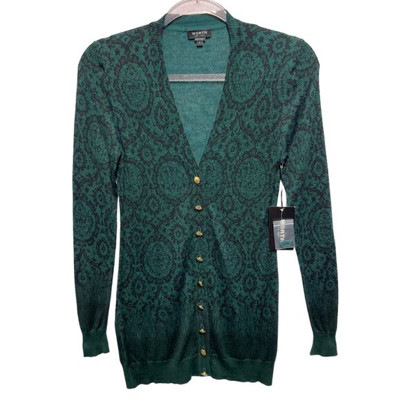 Worth 100% Wool Knit Floral Sweater Cardigan Jacket Coat - Picture 2 of 12